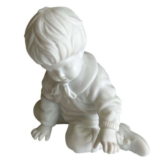 Dept 56 Bisque Porcelain Boy Figurine Part Of Hanging The Ornaments Set - Picture 1 of 6